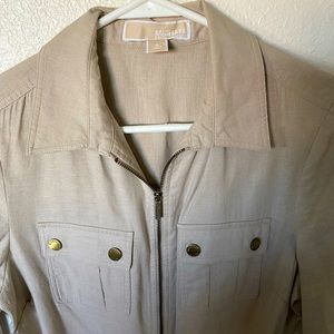 MICHAEL KORS KHAKI SHIRT DRESS WITH GOLD DETAILS